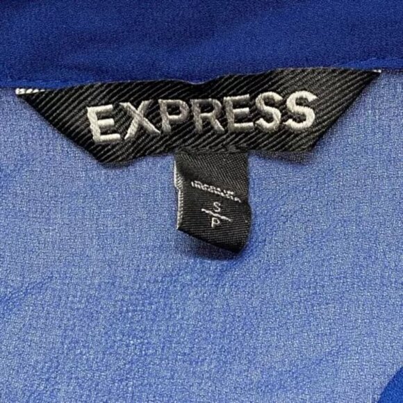 Express Ladies Blouse Small Royal Blue Semi Sheer 3/4 Roll Tab Sleeves V-Neck - Picture 6 of 7
